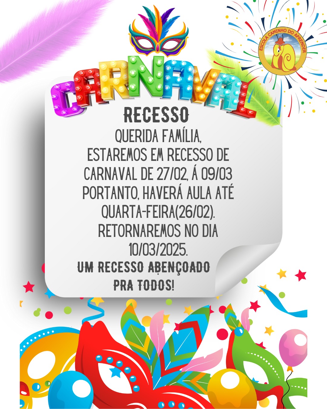 Comunicado sobre o recesso de carnaval