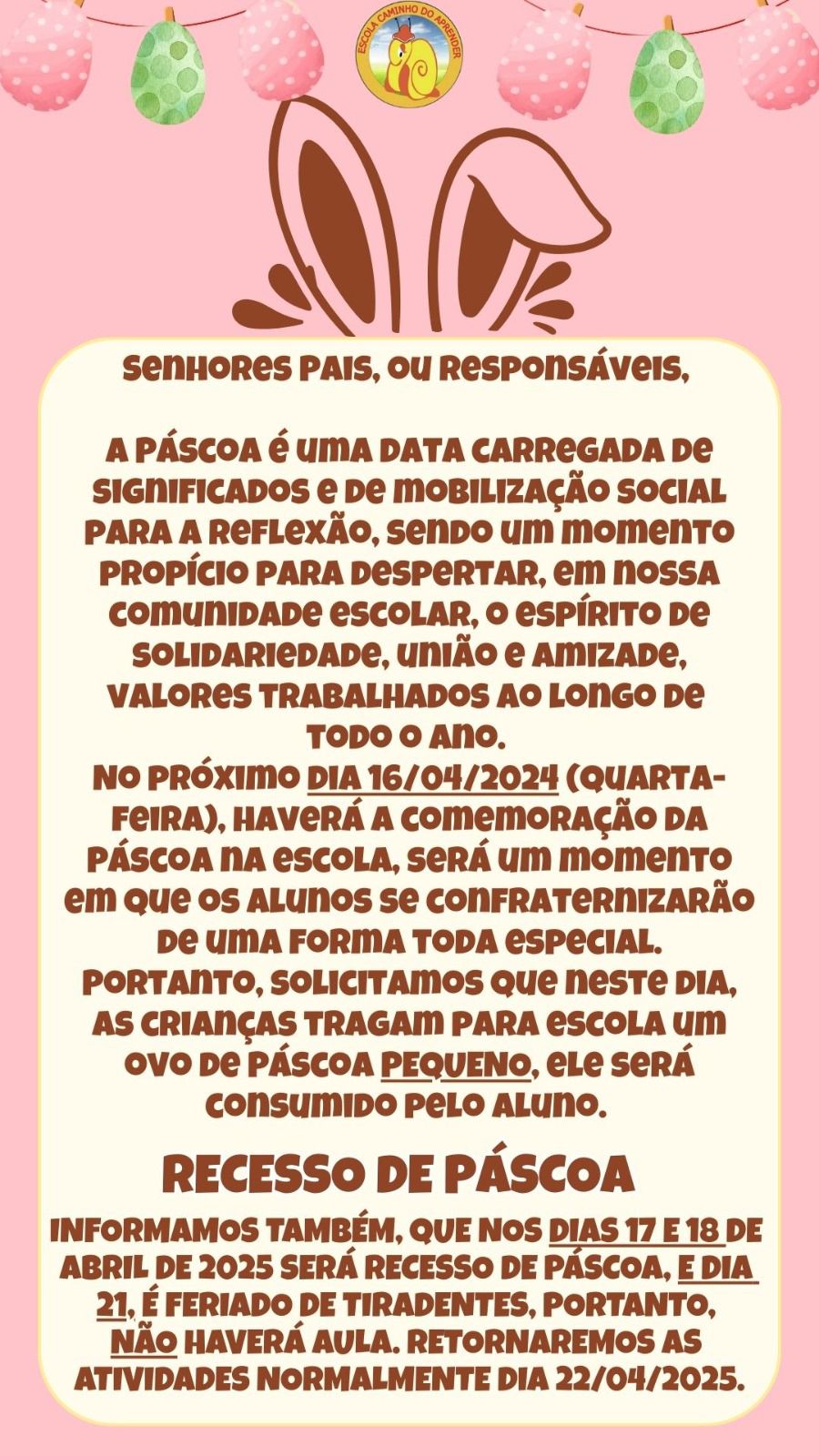 Aviso Páscoa 